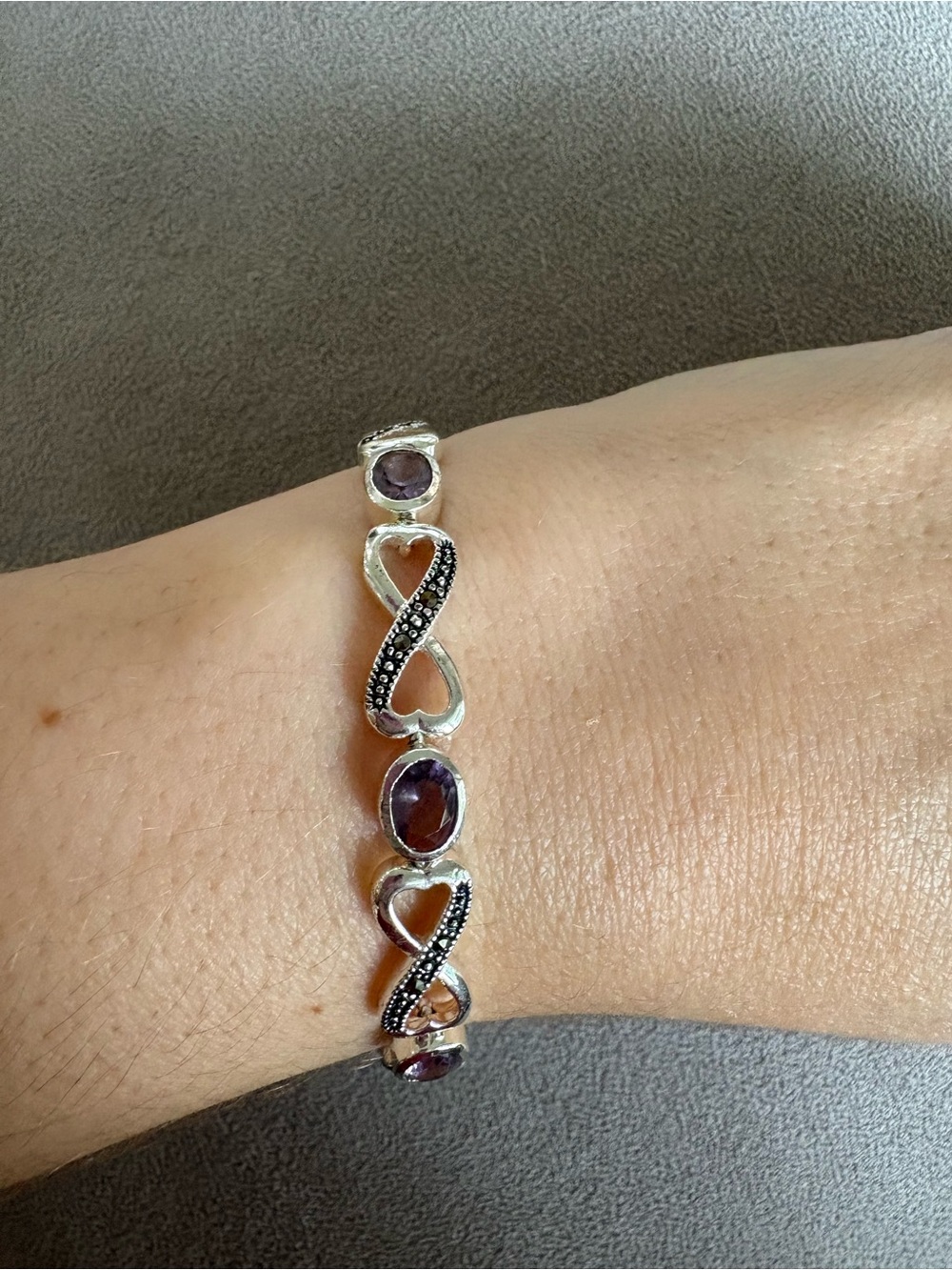 Sterling Silver & Amethyst Infinity Heart Bracelet